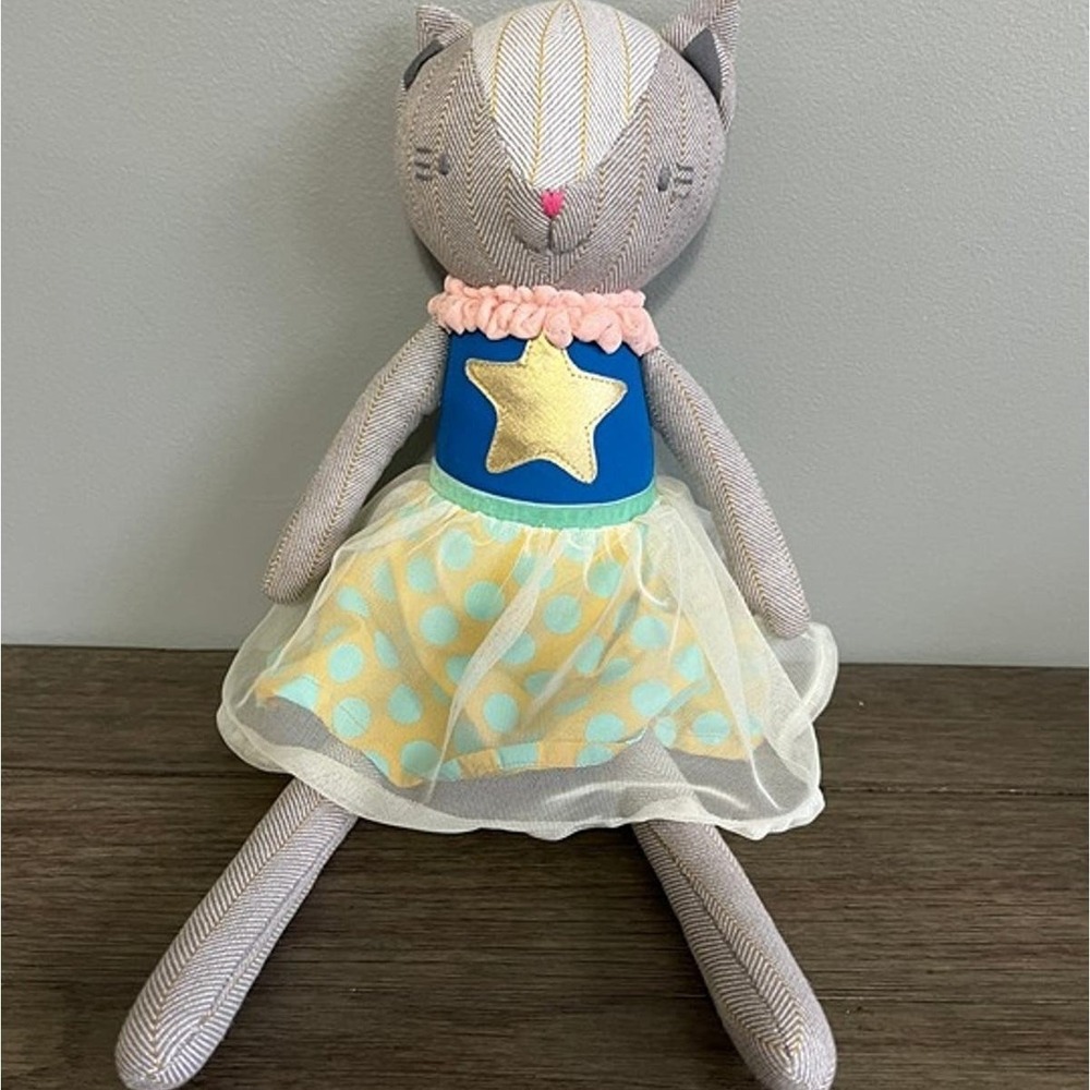 Target Pillowfort Cat Kitten Gold Star Plush Stuffed Animal Herringbone Grey Toy